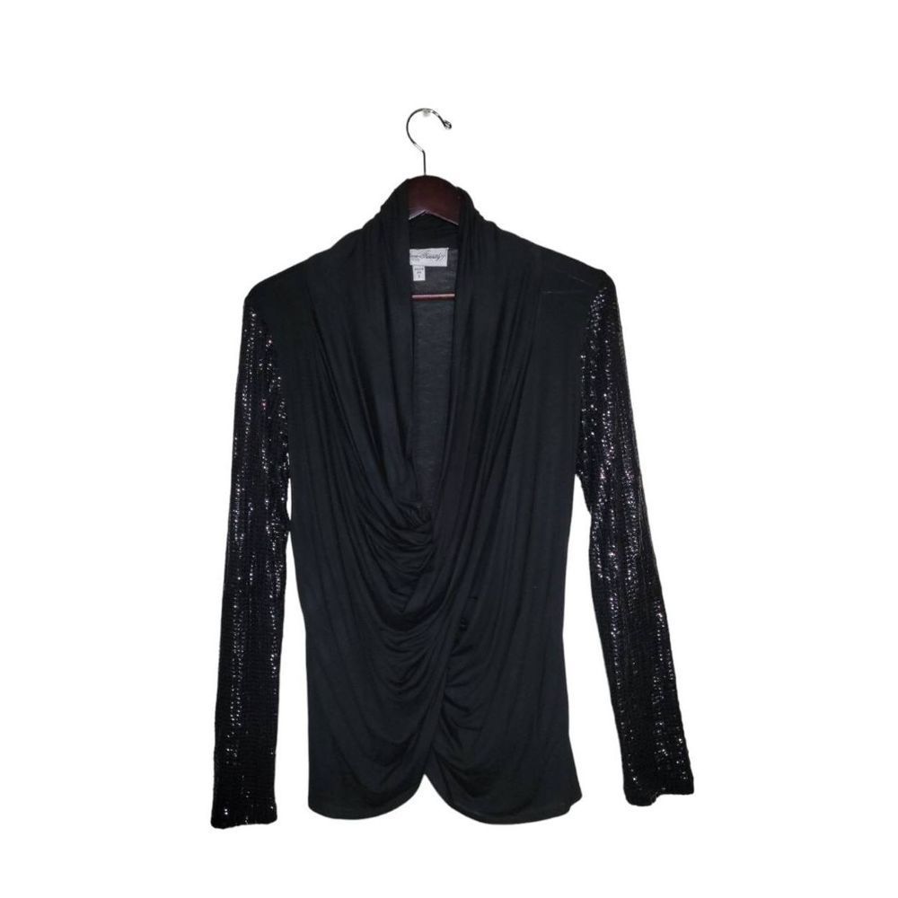 Fifteen Twenty Women's Long Sleeves Draped Front Black Knit Blouse Size S
